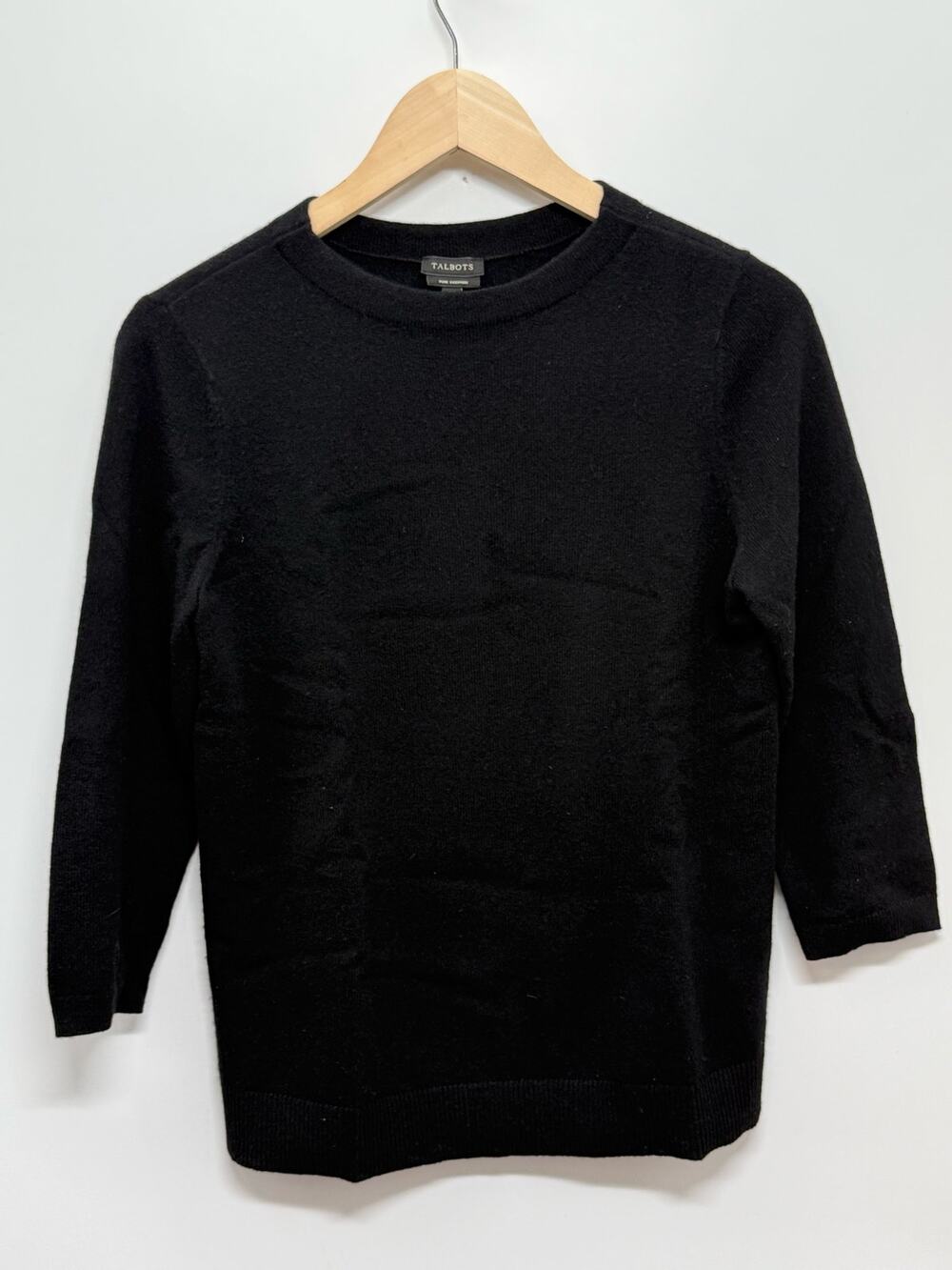 Talbots Pure Cashmere Black Crewneck Sweater Women’s Medium 3/4 Sleeve